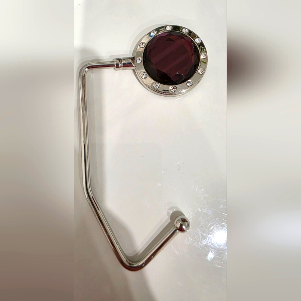 Elegant Silver and Brown Crystal Purse Hook